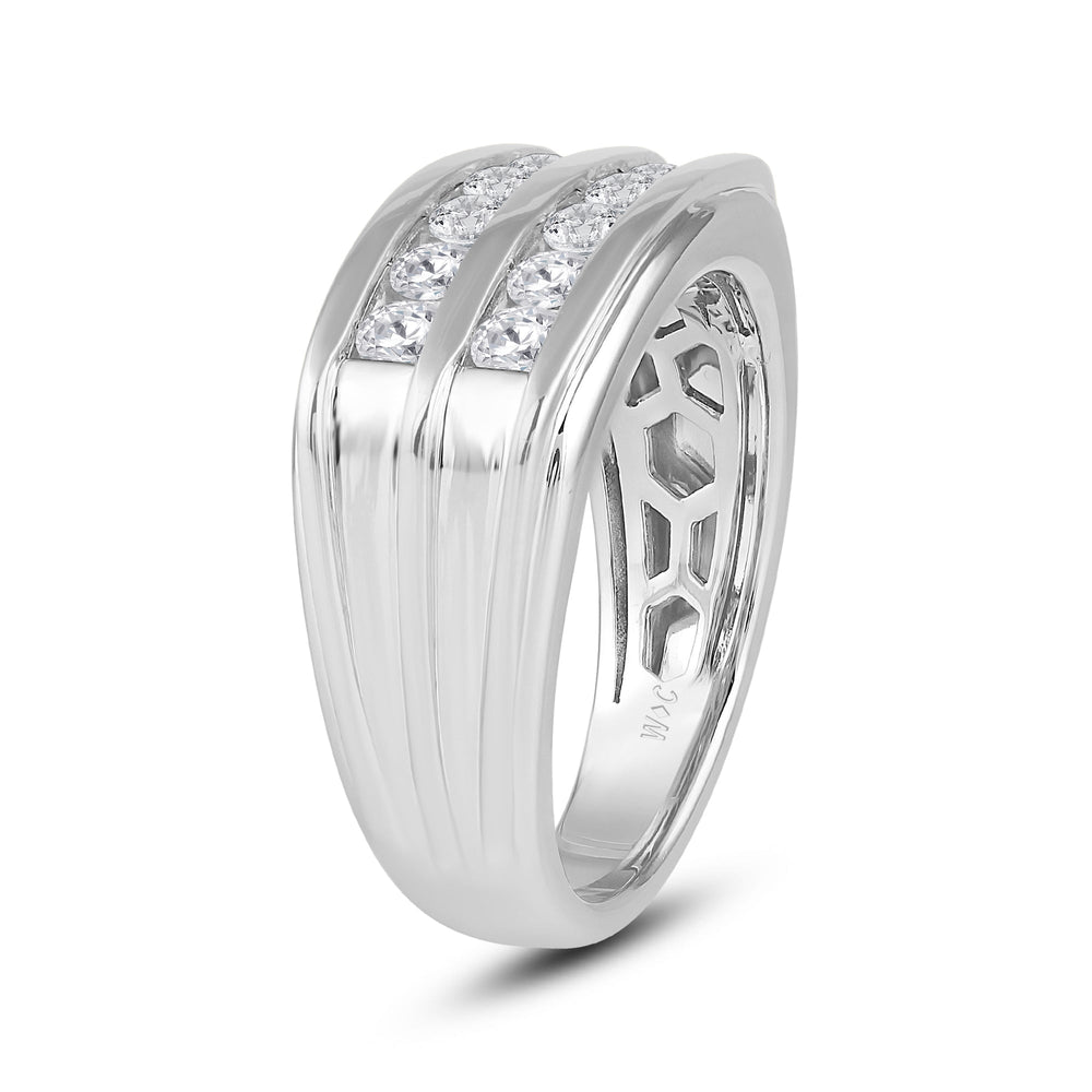 Two -Tone Channel Set 2 Row Diamond Mens' Ring with Platinum / Lab / 1 Cut Diamond in 14KT Platinum / Lab / 1 view 3
