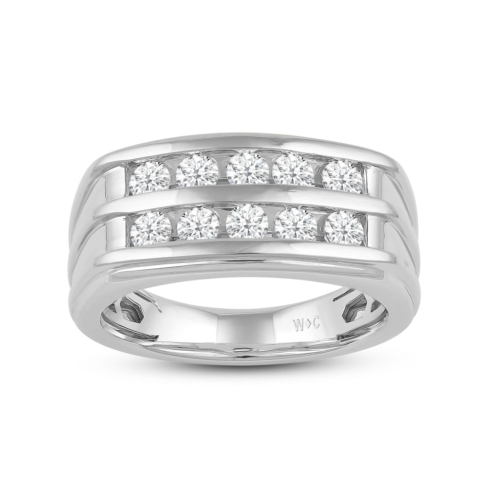 Two -Tone Channel Set 2 Row Diamond Mens' Ring with Platinum / Lab / 1 Cut Diamond in 14KT Platinum / Lab / 1 view 2
