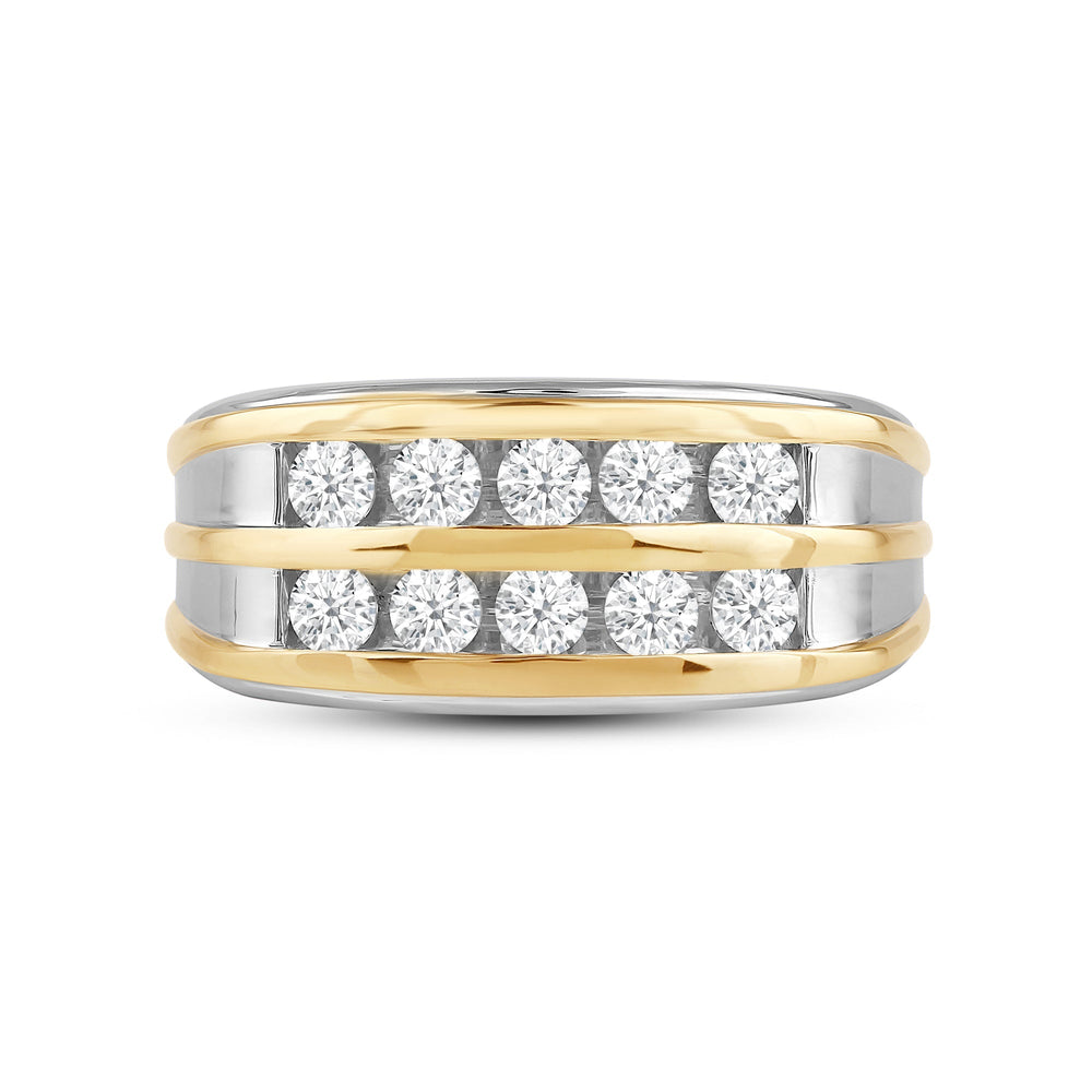 Two -Tone Channel Set 2 Row Diamond Mens' Ring with 18KT Yellow Gold / Lab / 1 Cut Diamond in 14KT Yellow Gold / Lab / 1 view 1
