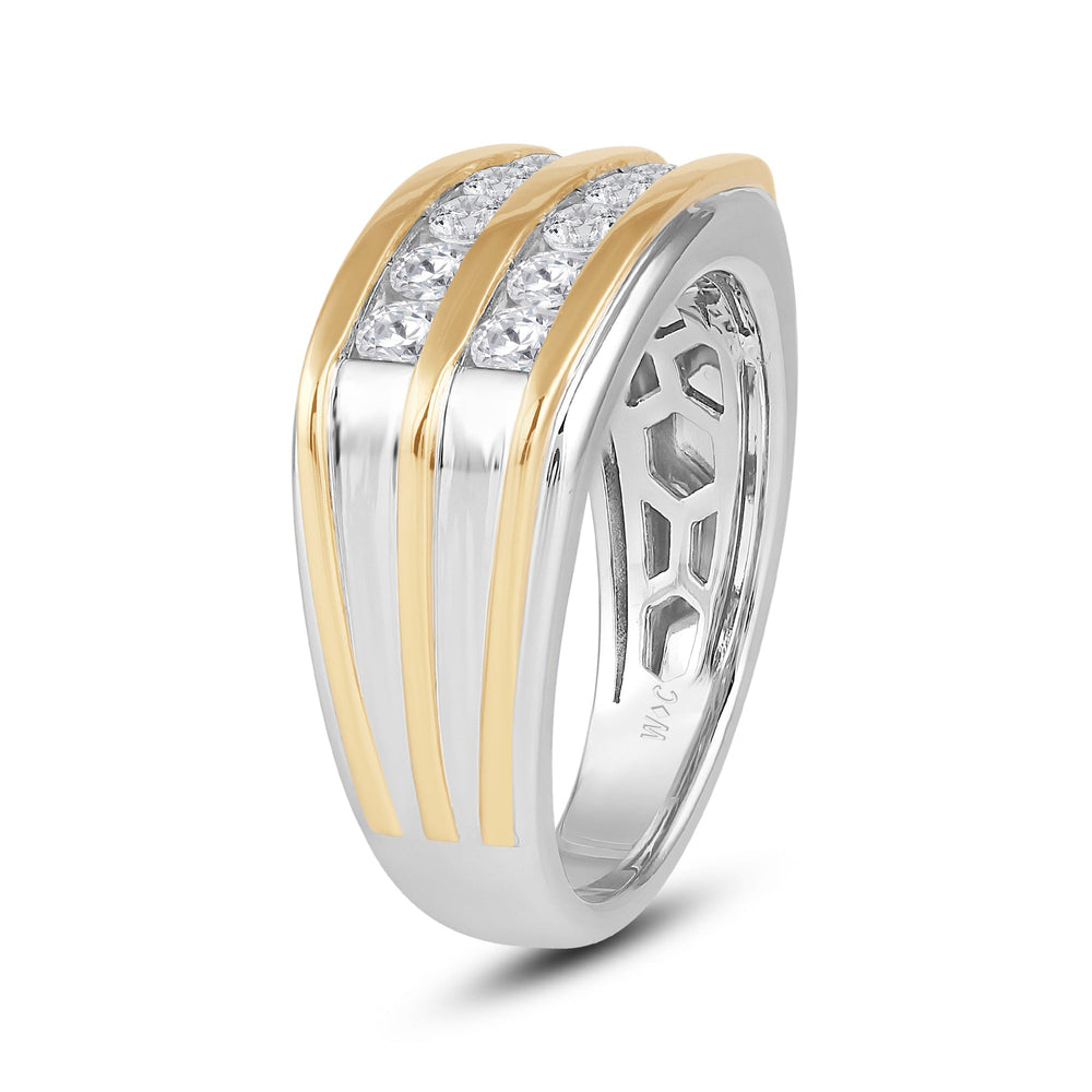 Two -Tone Channel Set 2 Row Diamond Mens' Ring with 18KT Yellow Gold / Lab / 1 Cut Diamond in 14KT Yellow Gold / Lab / 1 view 3
