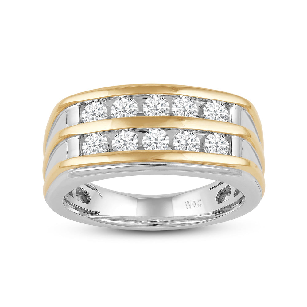 Two -Tone Channel Set 2 Row Diamond Mens' Ring with 18KT Yellow Gold / Lab / 1 Cut Diamond in 14KT Yellow Gold / Lab / 1 view 2
