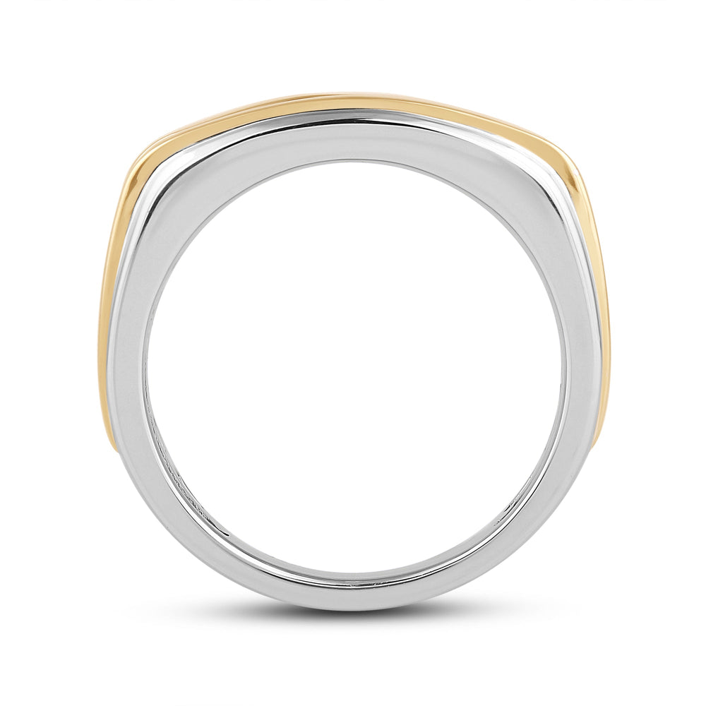 Two -Tone Channel Set 2 Row Diamond Mens' Ring with 18KT Yellow Gold / Lab / 1 Cut Diamond in 14KT Yellow Gold / Lab / 1 view 4
