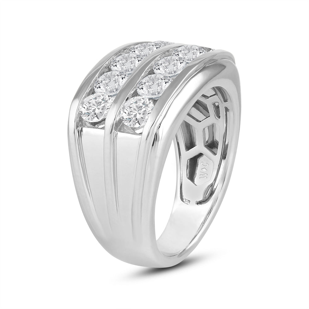 Two -Tone Channel Set 2 Row Diamond Mens' Ring with Platinum / Lab / 3 Cut Diamond in 14KT Platinum / Lab / 3 view 3
