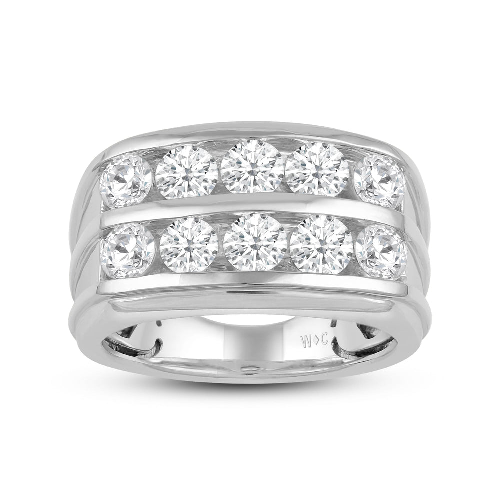 Two -Tone Channel Set 2 Row Diamond Mens' Ring with Platinum / Lab / 3 Cut Diamond in 14KT Platinum / Lab / 3 view 2
