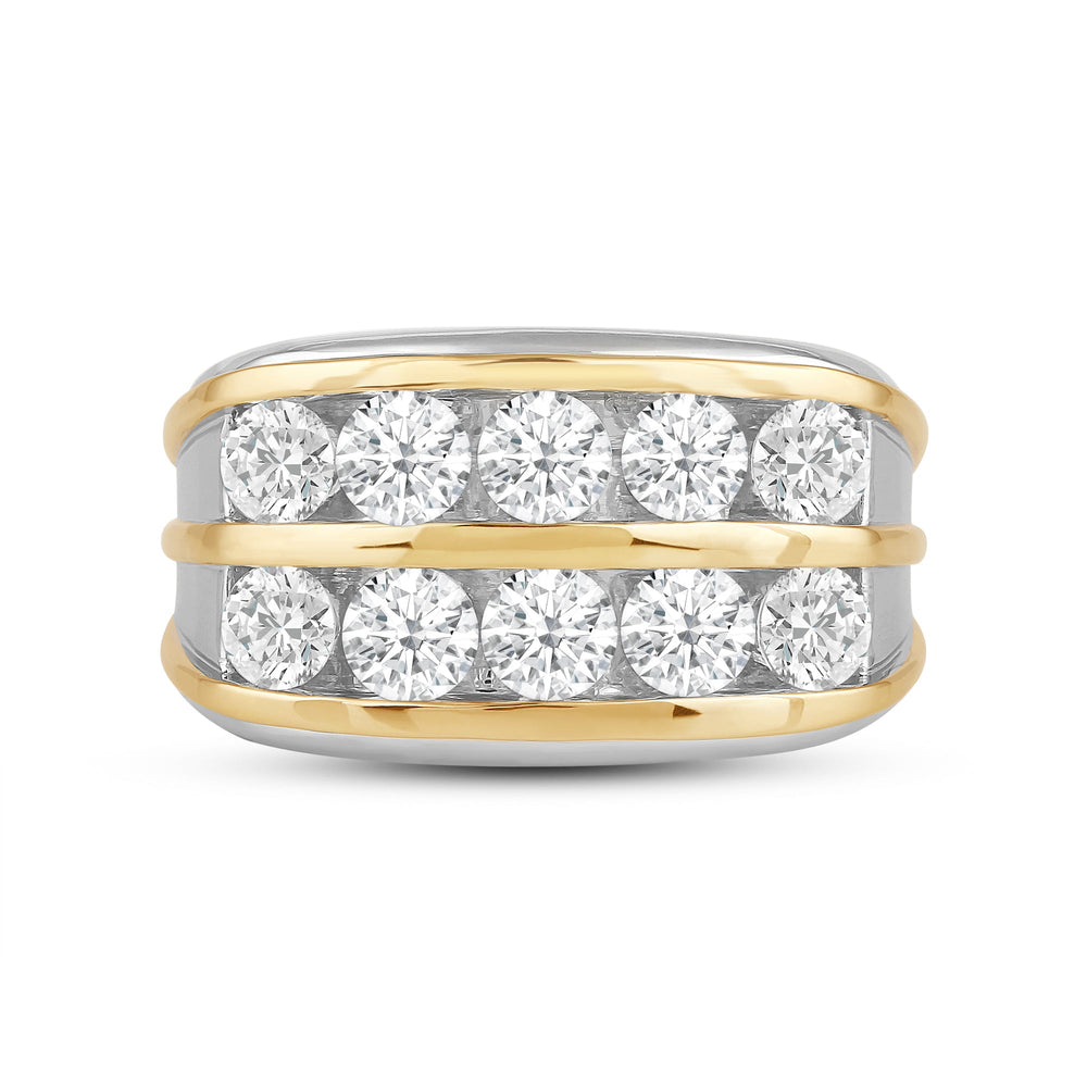 Two -Tone Channel Set 2 Row Diamond Mens' Ring with 18KT Yellow Gold / Lab / 3 Cut Diamond in 14KT Yellow Gold / Lab / 3 view 1
