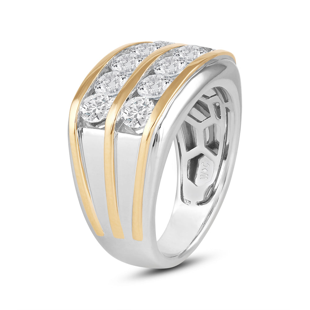Two -Tone Channel Set 2 Row Diamond Mens' Ring with 18KT Yellow Gold / Lab / 3 Cut Diamond in 14KT Yellow Gold / Lab / 3 view 3
