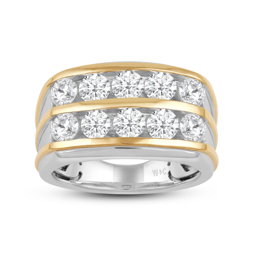 Two -Tone Channel Set 2 Row Diamond Mens' Ring with 18KT Yellow Gold / Lab / 3 Cut Diamond in 14KT Yellow Gold / Lab / 3 view 2
