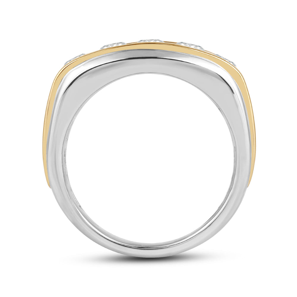Two -Tone Channel Set 2 Row Diamond Mens' Ring with 18KT Yellow Gold / Lab / 3 Cut Diamond in 14KT Yellow Gold / Lab / 3 view 4
