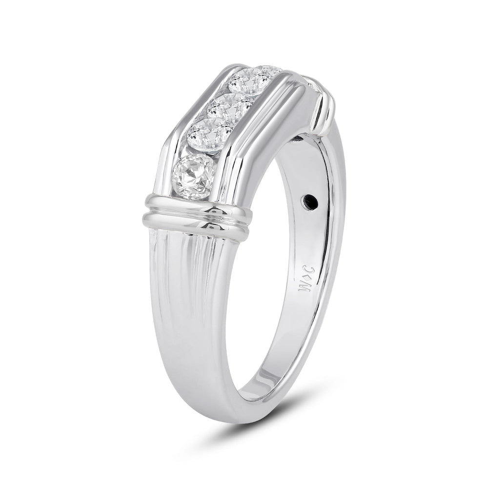 5 Stone Channel Set Ridged Diamond Mens' Ring with Jan Cut Diamond in 14KT Platinum / Lab / 02 view 3
