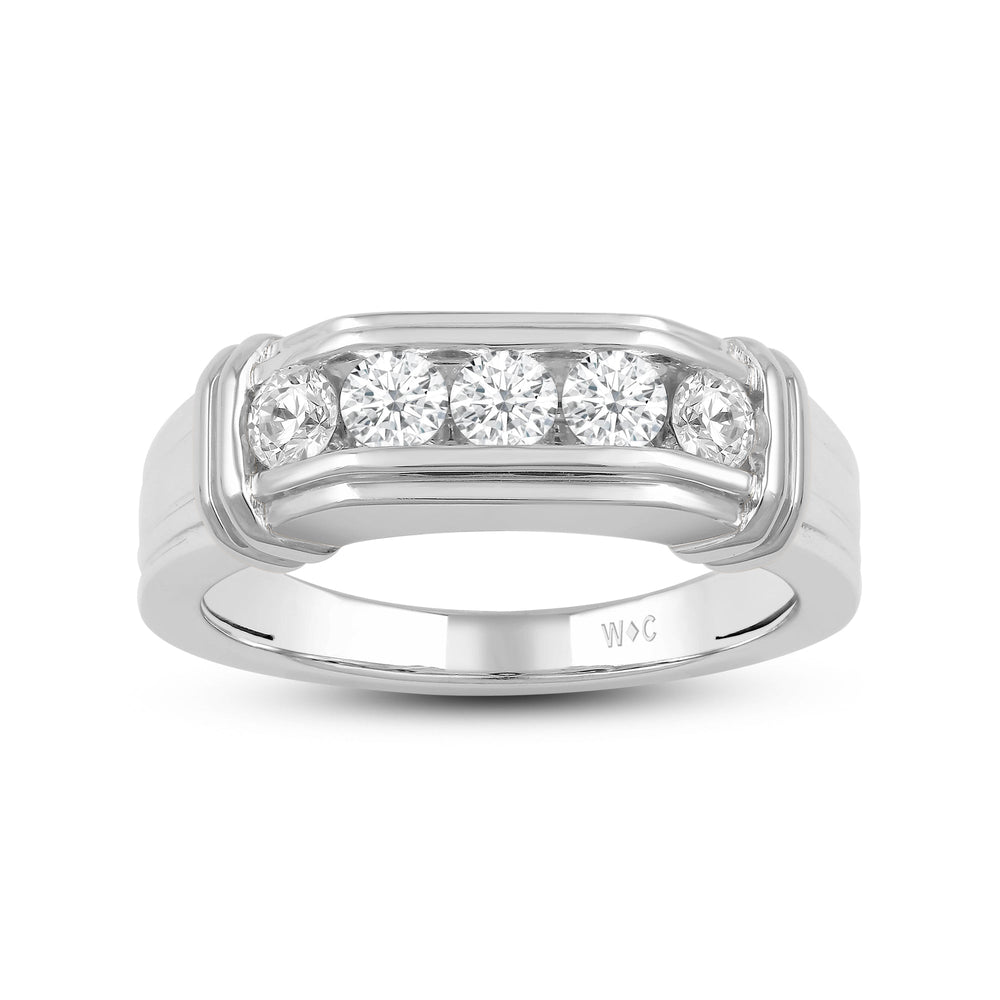 5 Stone Channel Set Ridged Diamond Mens' Ring with Jan Cut Diamond in 14KT Platinum / Lab / 02 view 2
