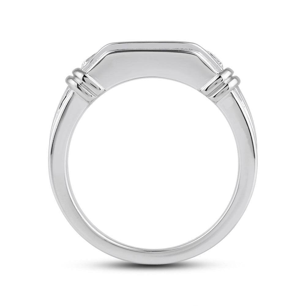 5 Stone Channel Set Ridged Diamond Mens' Ring with Jan Cut Diamond in 14KT Platinum / Lab / 02 view 4
