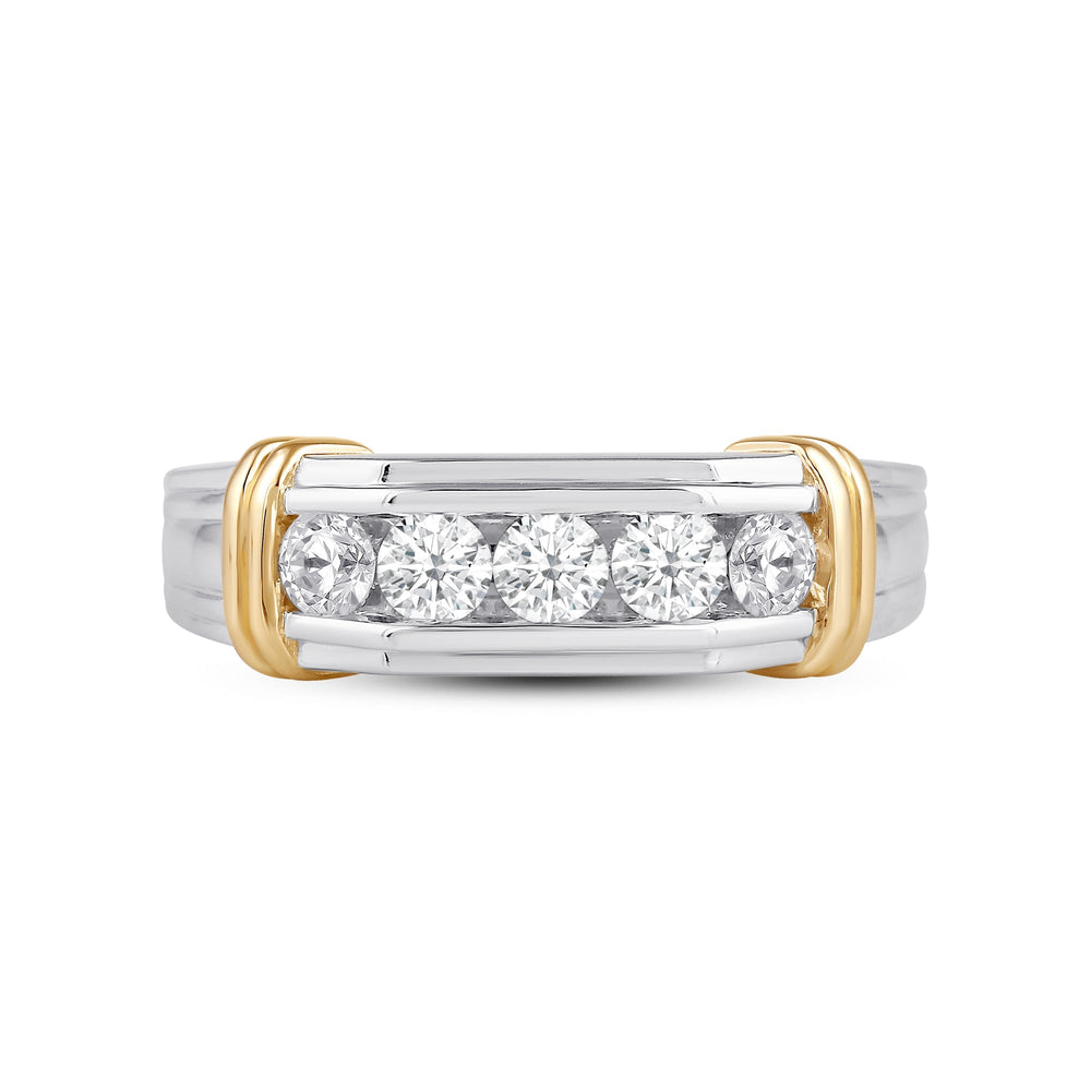 5 Stone Channel Set Ridged Diamond Mens' Ring with Jan Cut Diamond in 14KT Yellow Gold / Lab / 02 view 1
