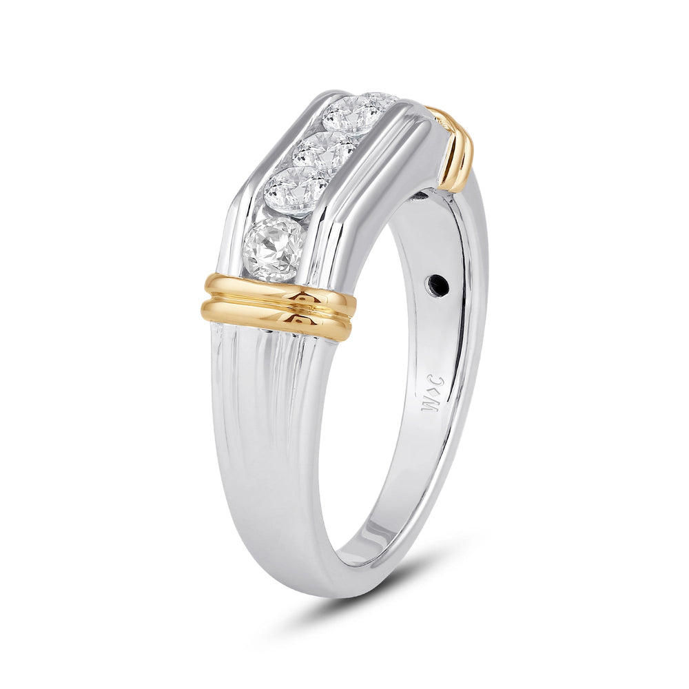5 Stone Channel Set Ridged Diamond Mens' Ring with Jan Cut Diamond in 14KT Yellow Gold / Lab / 02 view 3
