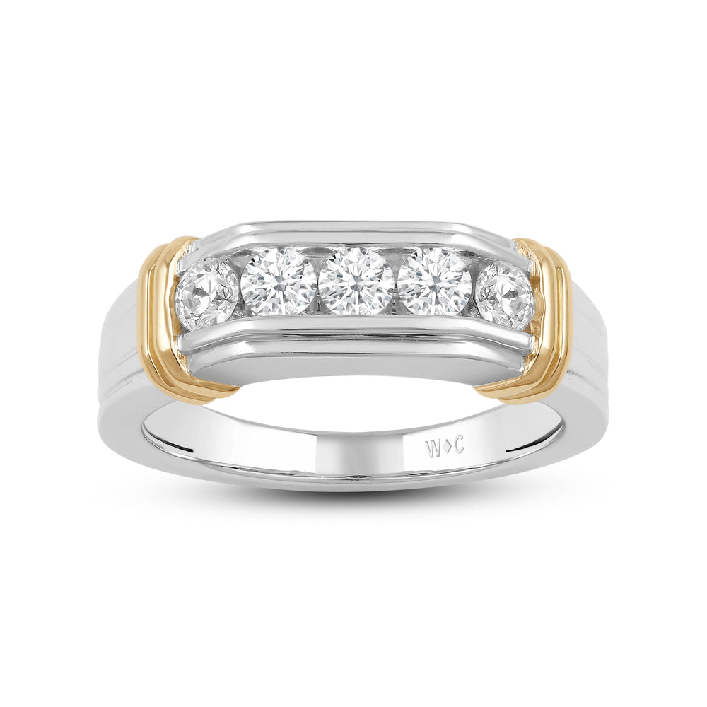 5 Stone Channel Set Ridged Diamond Mens' Ring with Jan Cut Diamond in 14KT Yellow Gold / Lab / 02 view 2

