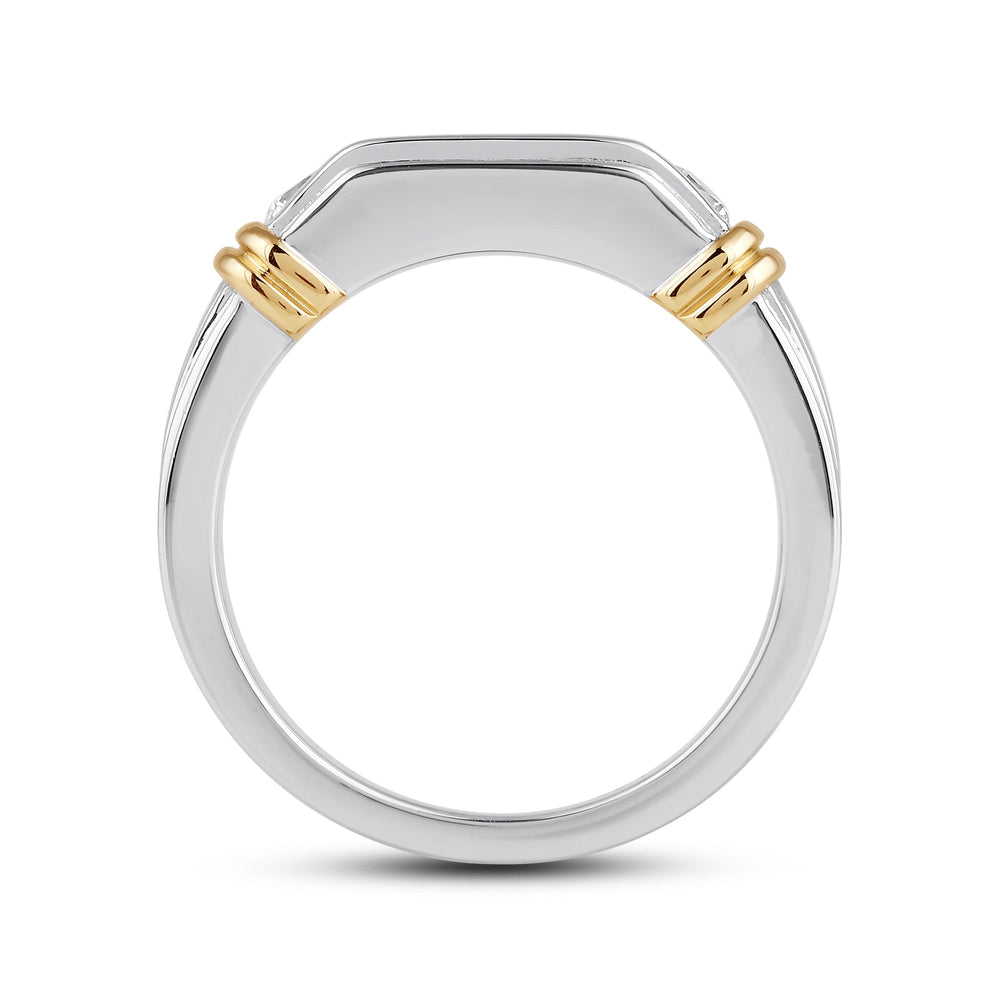5 Stone Channel Set Ridged Diamond Mens' Ring with Jan Cut Diamond in 14KT Yellow Gold / Lab / 02 view 4
