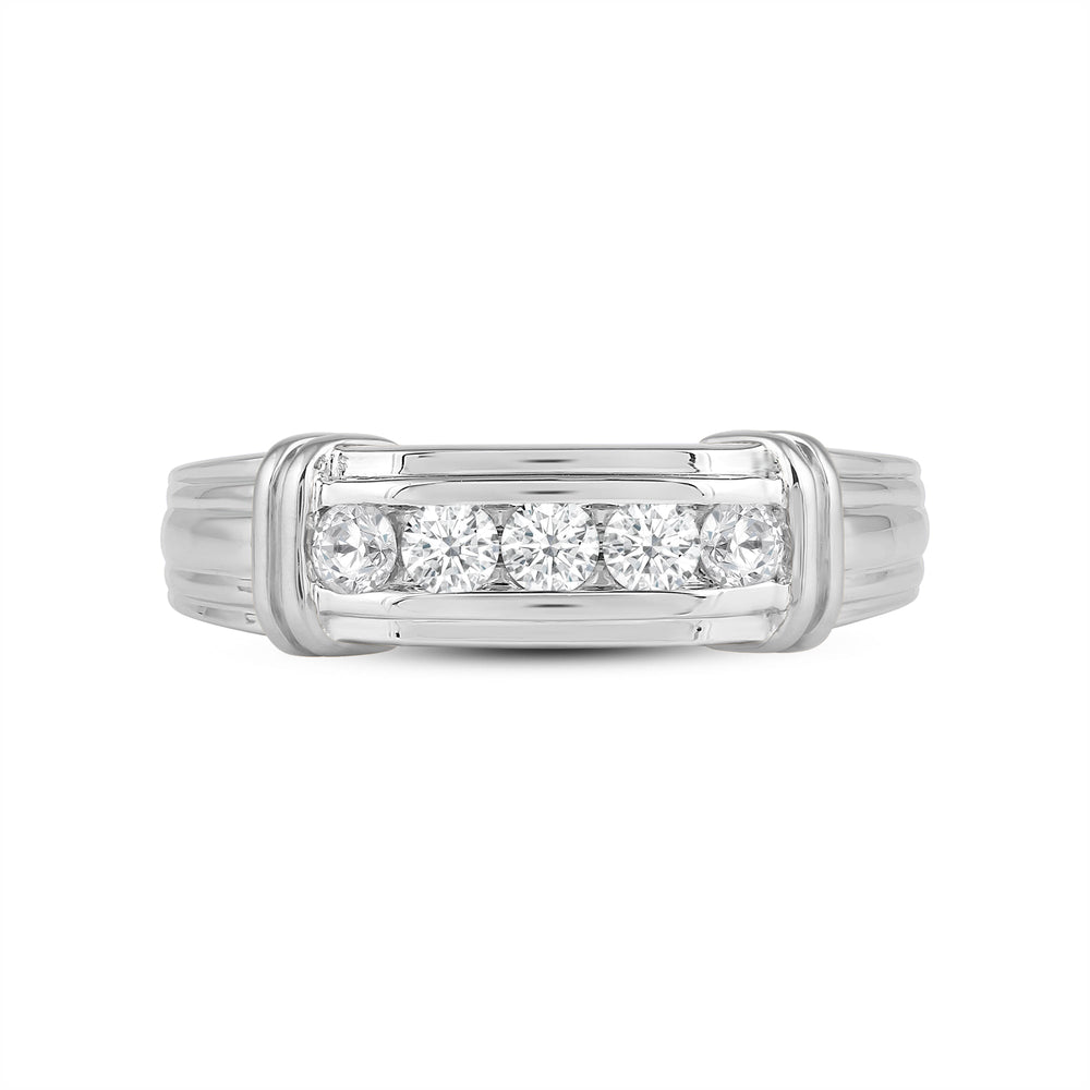 5 Stone Channel Set Ridged Diamond Mens' Ring with Platinum / Lab / 1 Cut Diamond in 14KT Platinum / Lab / 1 view 1
