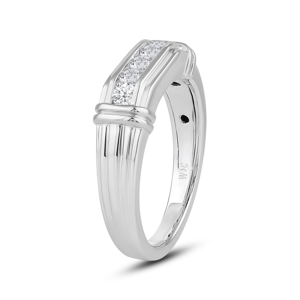 5 Stone Channel Set Ridged Diamond Mens' Ring with Platinum / Lab / 1 Cut Diamond in 14KT Platinum / Lab / 1 view 3
