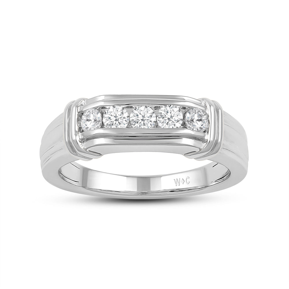 5 Stone Channel Set Ridged Diamond Mens' Ring with Platinum / Lab / 1 Cut Diamond in 14KT Platinum / Lab / 1 view 2

