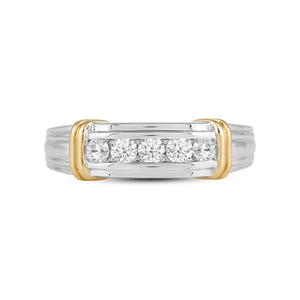 5 Stone Channel Set Ridged Diamond Mens' Ring with 18KT Yellow Gold / Lab / 1 Cut Diamond in 14KT Yellow Gold / Lab / 1 view 1
