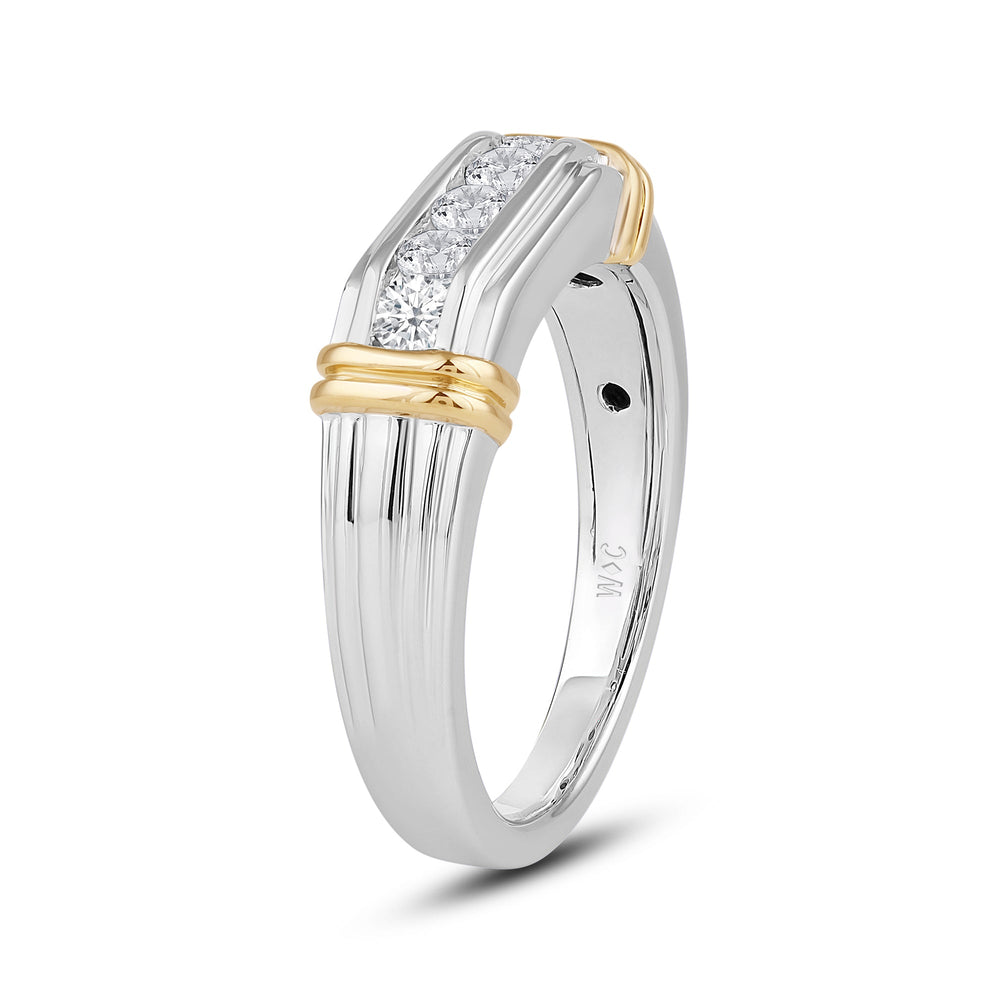 5 Stone Channel Set Ridged Diamond Mens' Ring with 18KT Yellow Gold / Lab / 1 Cut Diamond in 14KT Yellow Gold / Lab / 1 view 3
