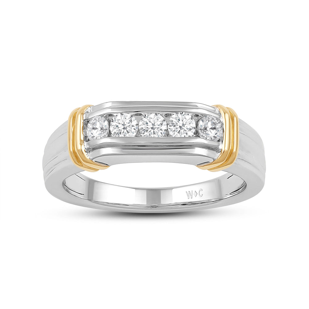 5 Stone Channel Set Ridged Diamond Mens' Ring with 18KT Yellow Gold / Lab / 1 Cut Diamond in 14KT Yellow Gold / Lab / 1 view 2
