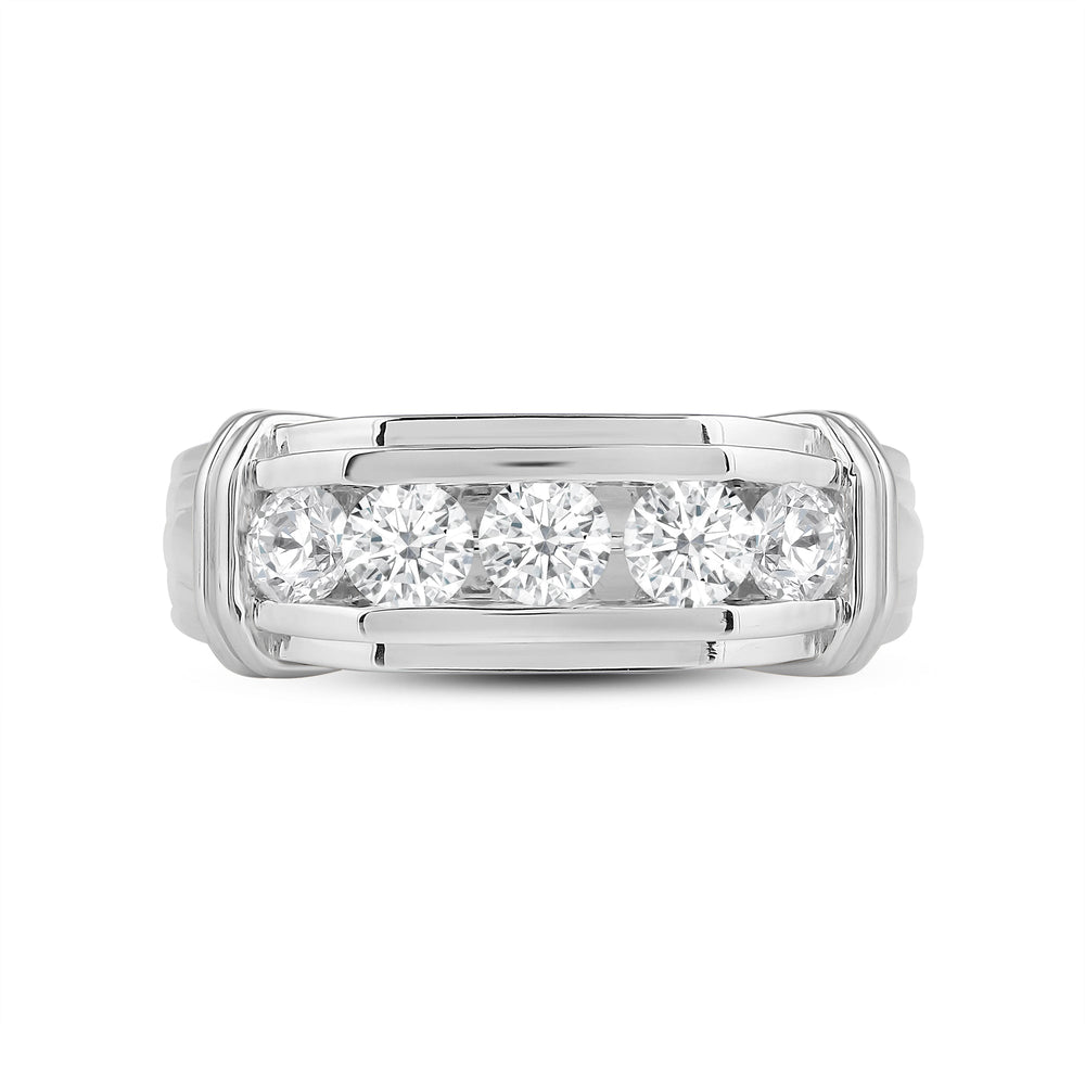 5 Stone Channel Set Ridged Diamond Mens' Ring with Platinum / Lab / 1 1/2 Cut Diamond in 14KT Platinum / Lab / 1 1/2 view 1
