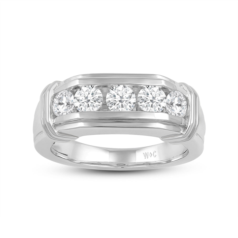 5 Stone Channel Set Ridged Diamond Mens' Ring with Platinum / Lab / 1 1/2 Cut Diamond in 14KT Platinum / Lab / 1 1/2 view 2
