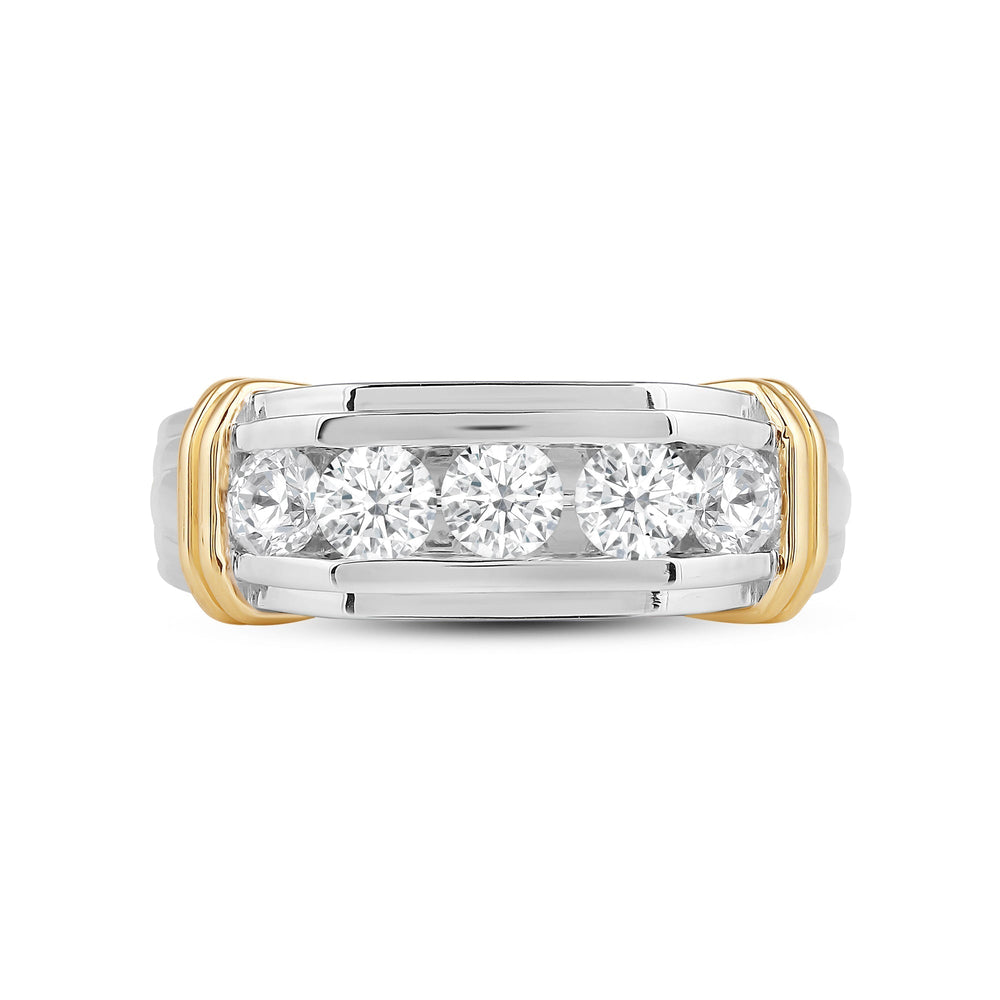 5 Stone Channel Set Ridged Diamond Mens' Ring with 18KT Yellow Gold / Lab / 1 1/2 Cut Diamond in 14KT Yellow Gold / Lab / 1 1/2 view 1
