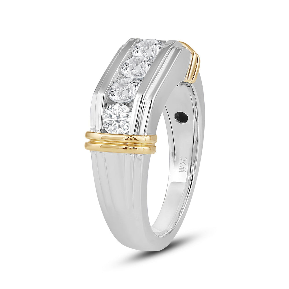 5 Stone Channel Set Ridged Diamond Mens' Ring with 18KT Yellow Gold / Lab / 1 1/2 Cut Diamond in 14KT Yellow Gold / Lab / 1 1/2 view 3
