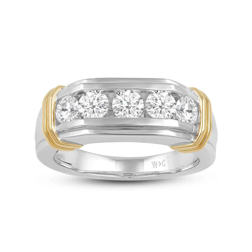 5 Stone Channel Set Ridged Diamond Mens' Ring with 18KT Yellow Gold / Lab / 1 1/2 Cut Diamond in 14KT Yellow Gold / Lab / 1 1/2 view 2
