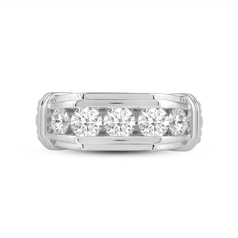 5 Stone Channel Set Ridged Diamond Mens' Ring with Platinum / Lab / 2 Cut Diamond in 14KT Platinum / Lab / 2 view 1

