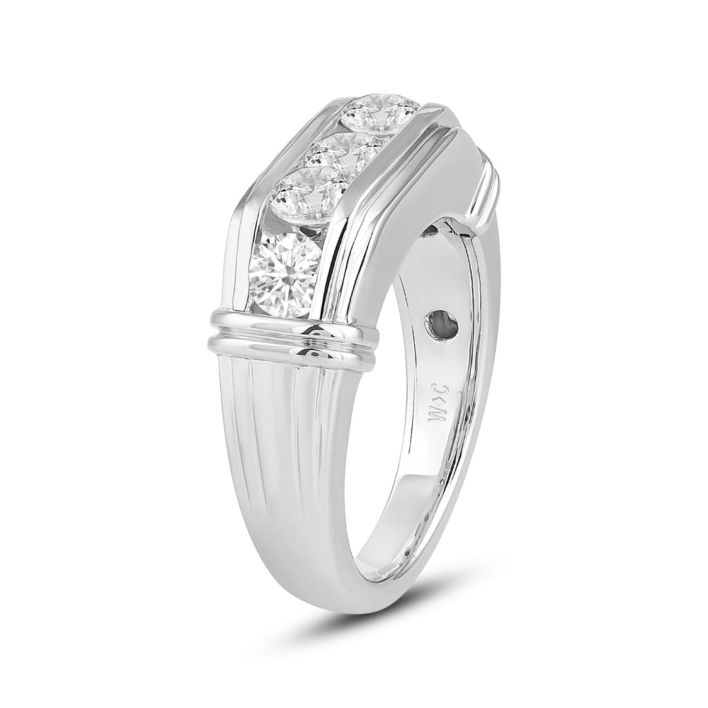5 Stone Channel Set Ridged Diamond Mens' Ring with Platinum / Lab / 2 Cut Diamond in 14KT Platinum / Lab / 2 view 3
