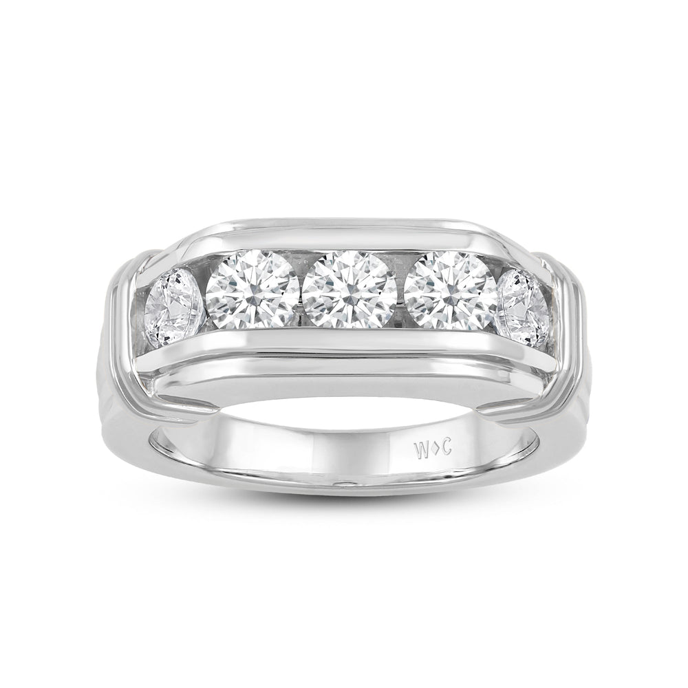 5 Stone Channel Set Ridged Diamond Mens' Ring with Platinum / Lab / 2 Cut Diamond in 14KT Platinum / Lab / 2 view 2
