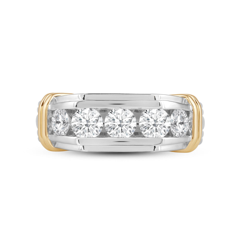5 Stone Channel Set Ridged Diamond Mens' Ring with 18KT Yellow Gold / Lab / 2 Cut Diamond in 14KT Yellow Gold / Lab / 2 view 1
