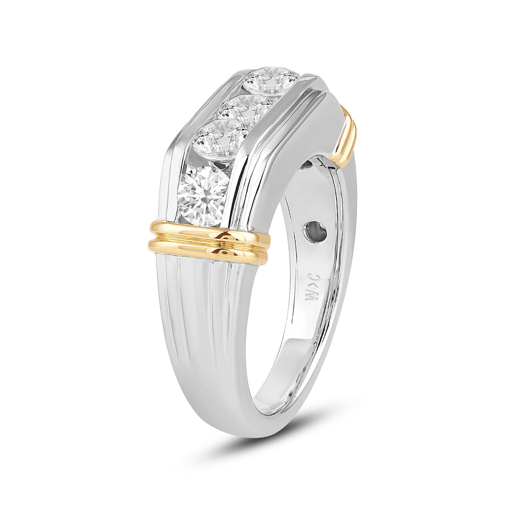 5 Stone Channel Set Ridged Diamond Mens' Ring with 18KT Yellow Gold / Lab / 2 Cut Diamond in 14KT Yellow Gold / Lab / 2 view 3

