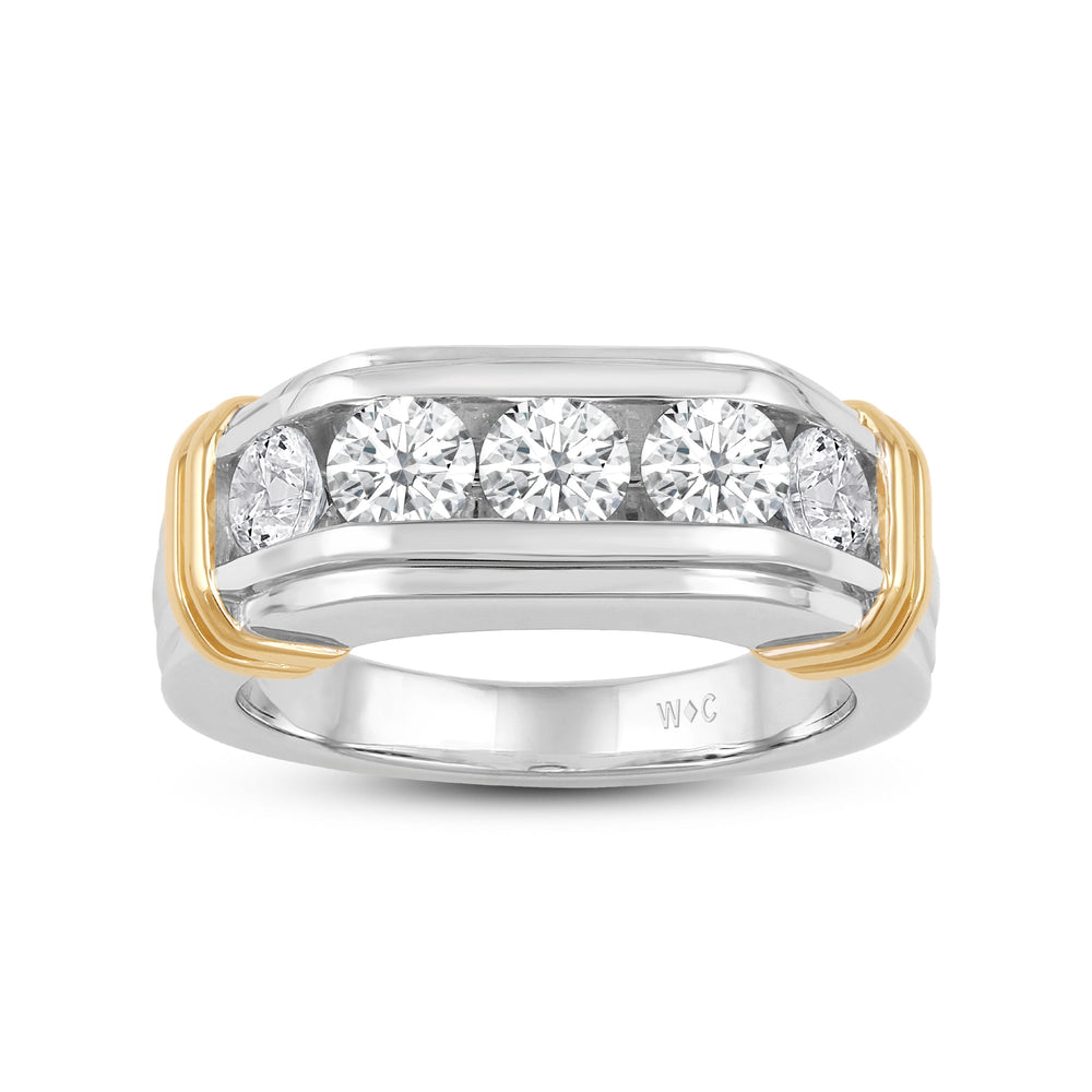 5 Stone Channel Set Ridged Diamond Mens' Ring with 18KT Yellow Gold / Lab / 2 Cut Diamond in 14KT Yellow Gold / Lab / 2 view 2

