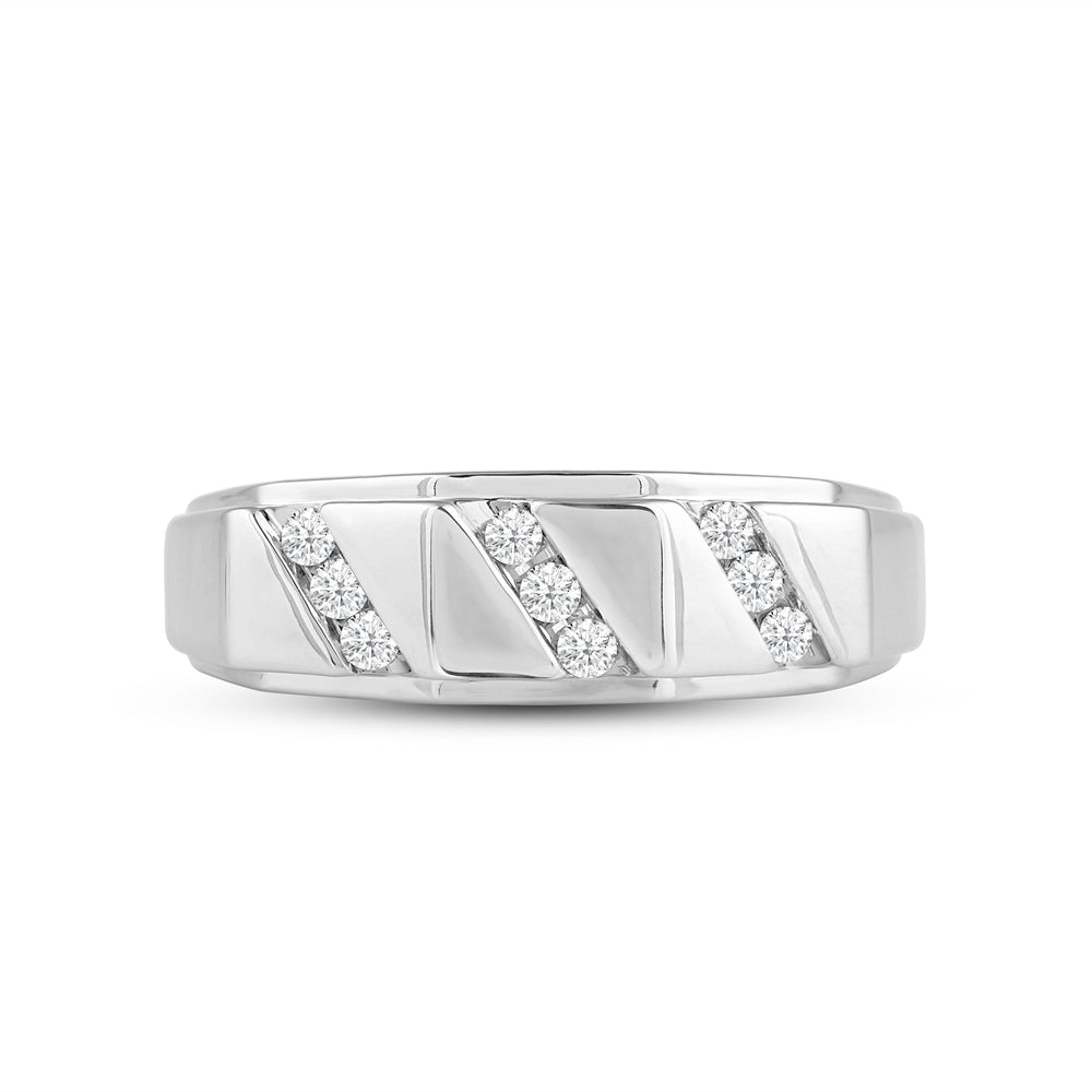 3 Row Channel Set Diamond Accent Mens' Ring with Jan Cut Diamond in 14KT Platinum / Lab / 04 view 1
