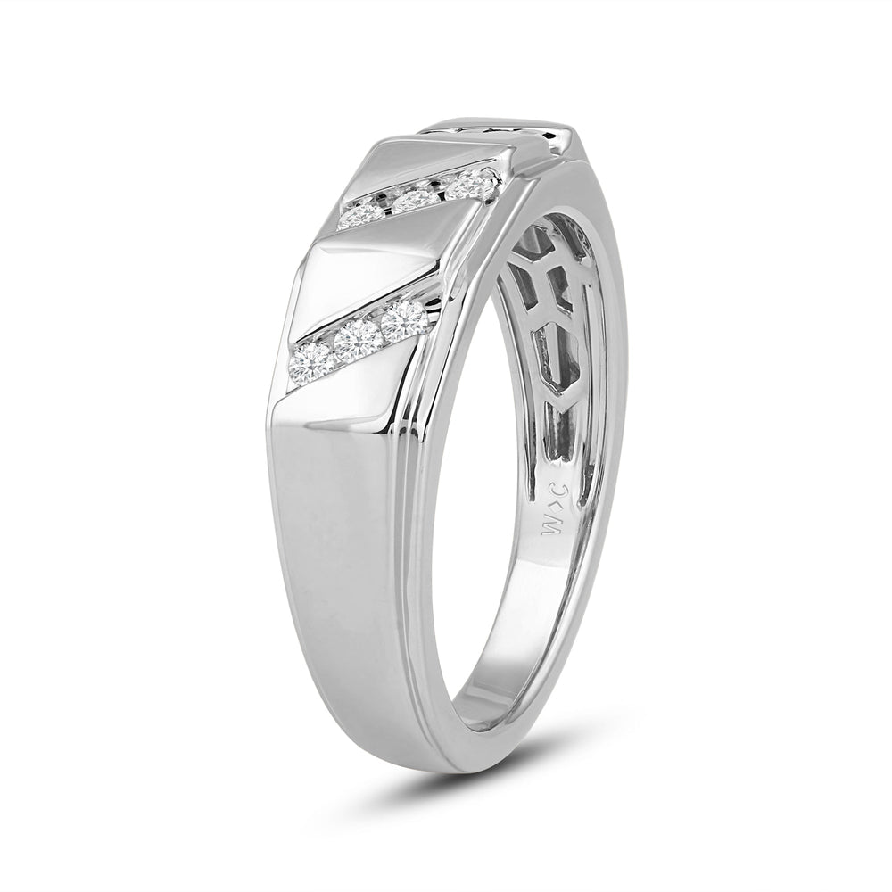 3 Row Channel Set Diamond Accent Mens' Ring with Jan Cut Diamond in 14KT Platinum / Lab / 04 view 3
