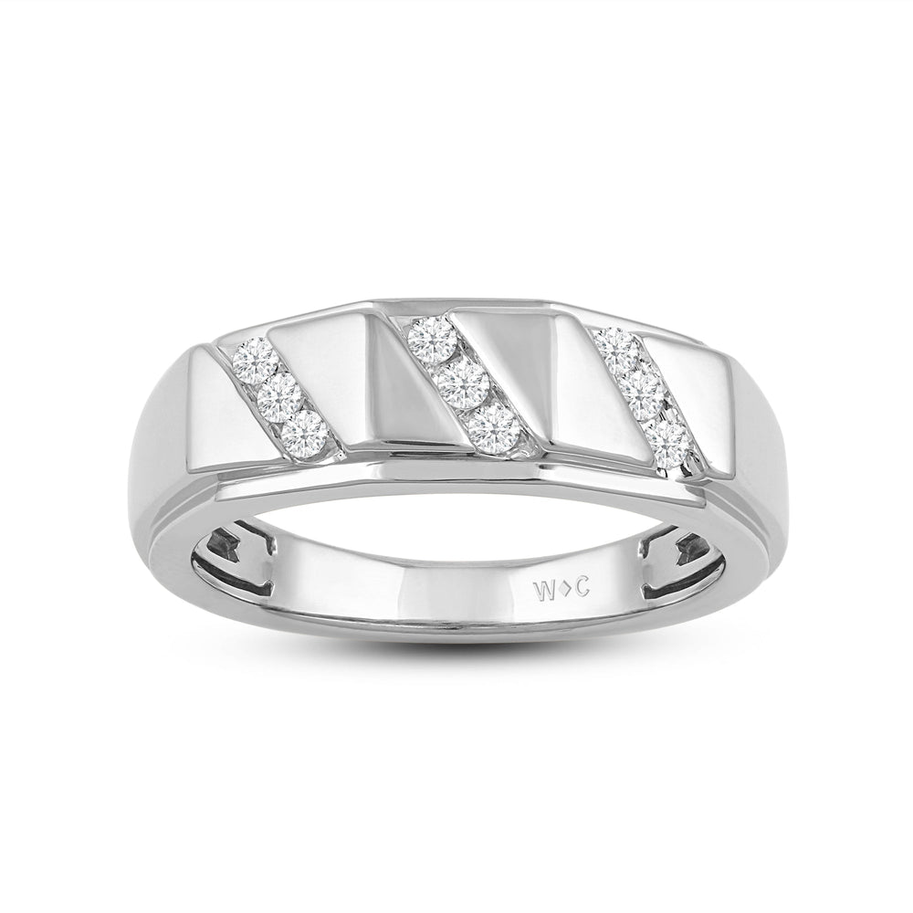 3 Row Channel Set Diamond Accent Mens' Ring with Jan Cut Diamond in 14KT Platinum / Lab / 04 view 2
