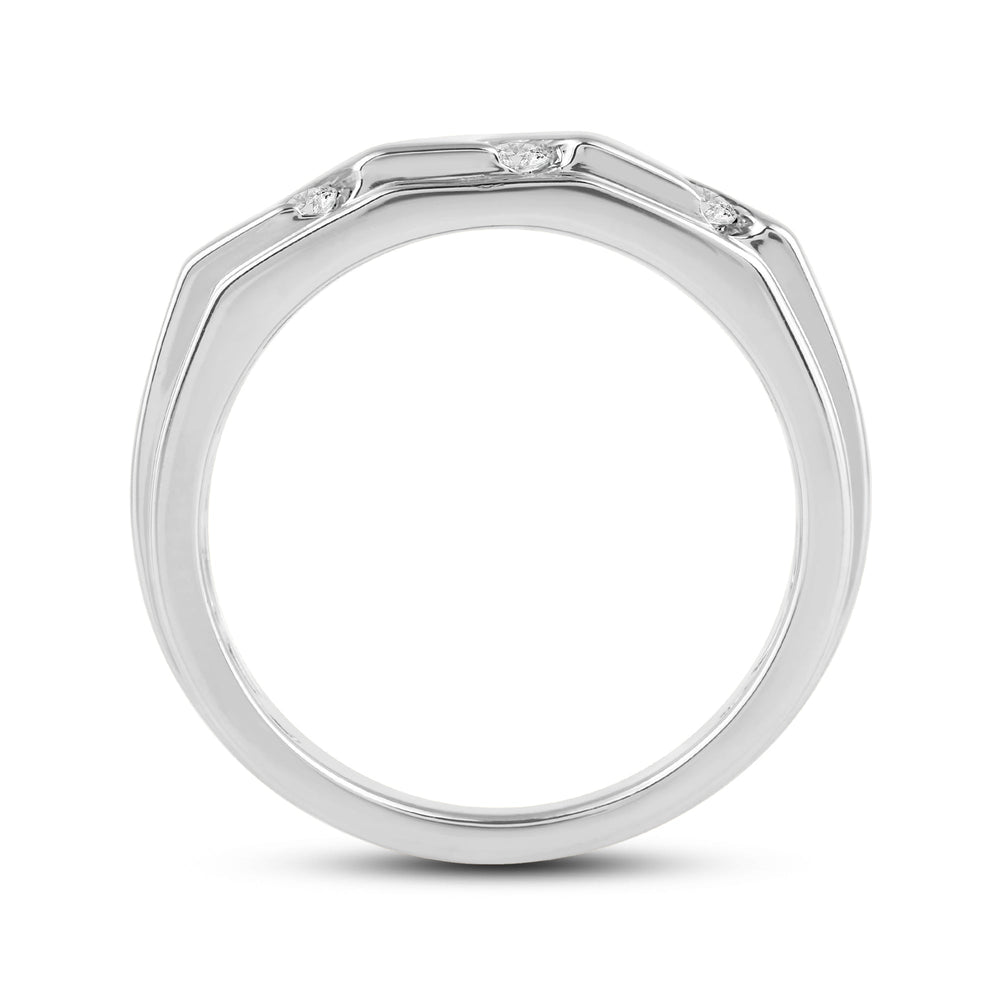 3 Row Channel Set Diamond Accent Mens' Ring with Jan Cut Diamond in 14KT Platinum / Lab / 04 view 4
