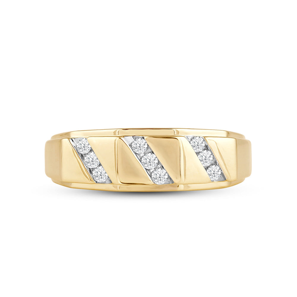 3 Row Channel Set Diamond Accent Mens' Ring with Jan Cut Diamond in 14KT Yellow Gold / Lab / 04 view 1
