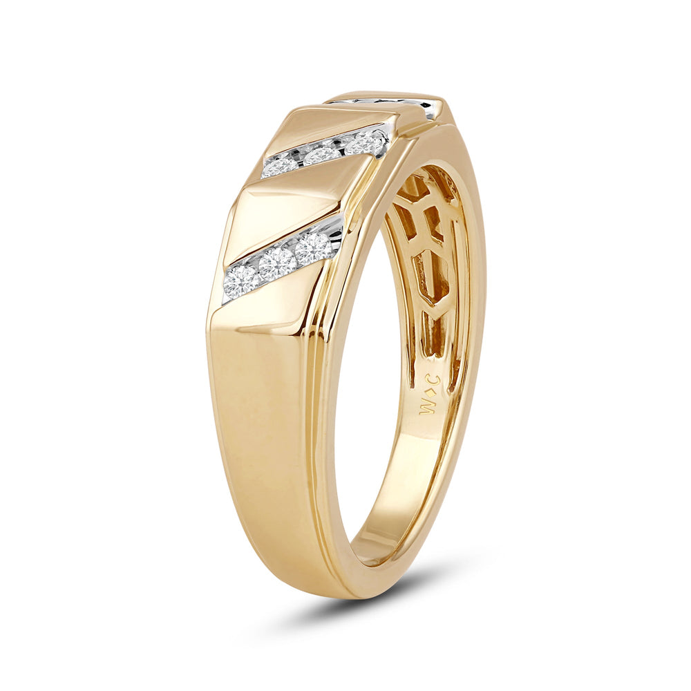 3 Row Channel Set Diamond Accent Mens' Ring with Jan Cut Diamond in 14KT Yellow Gold / Lab / 04 view 3
