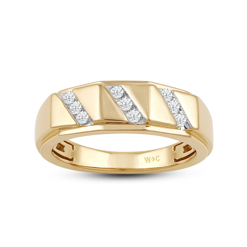 3 Row Channel Set Diamond Accent Mens' Ring with Jan Cut Diamond in 14KT Yellow Gold / Lab / 04 view 2

