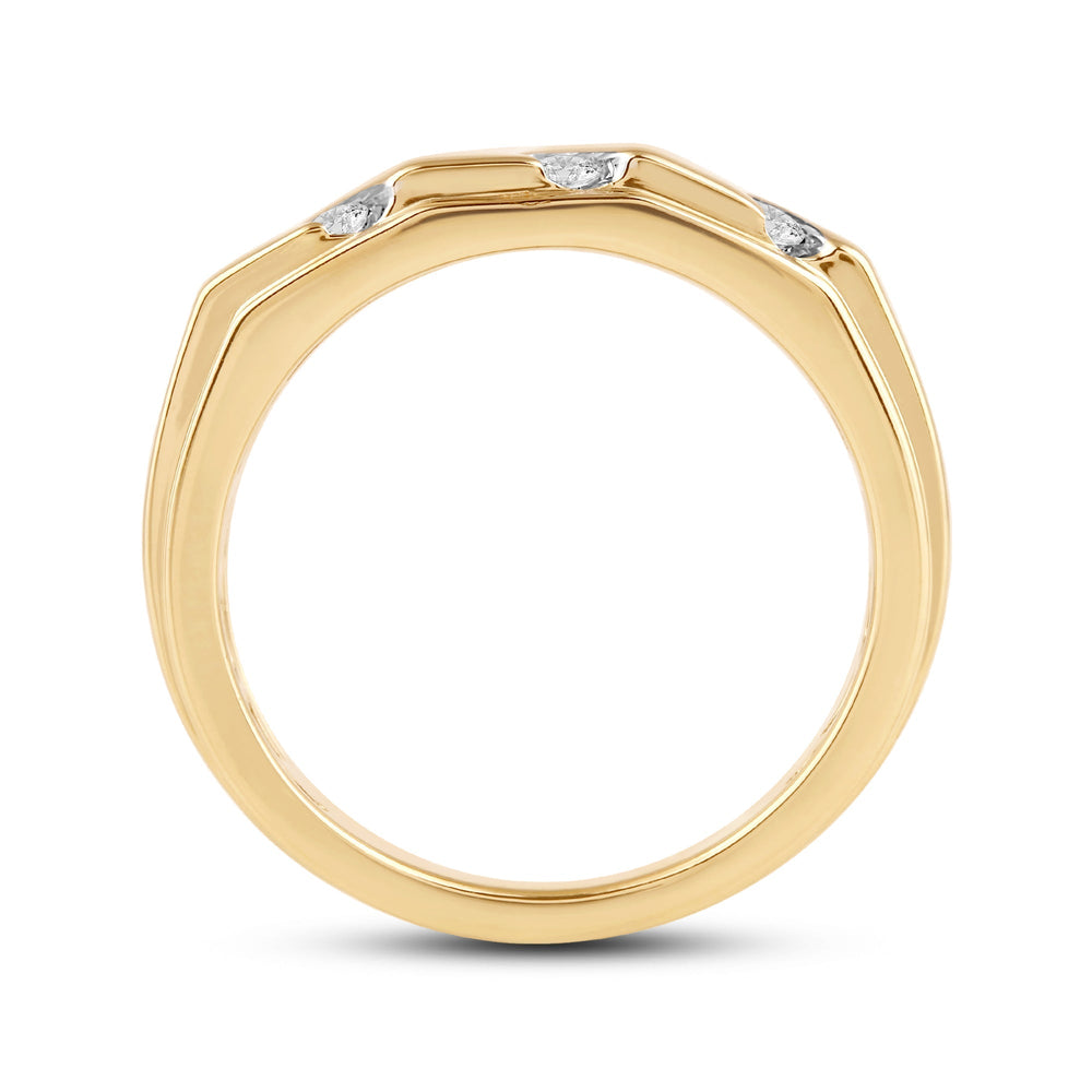 3 Row Channel Set Diamond Accent Mens' Ring with Jan Cut Diamond in 14KT Yellow Gold / Lab / 04 view 4
