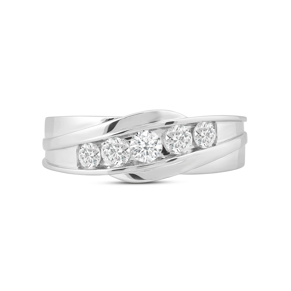 5 Stone Wavy Mens' Ring with Platinum / Lab / 1 Cut Diamond in 14KT Platinum / Lab / 1 view 1
