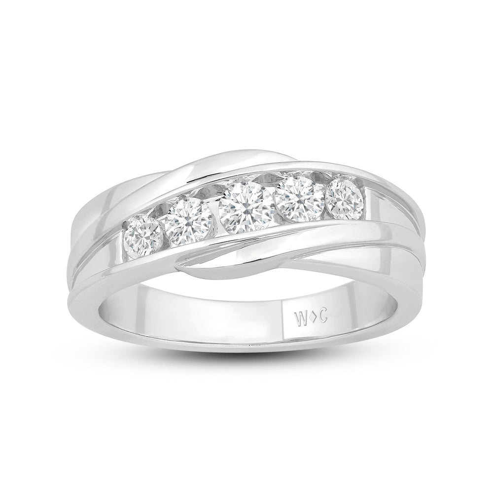 5 Stone Wavy Mens' Ring with Platinum / Lab / 1 Cut Diamond in 14KT Platinum / Lab / 1 view 2
