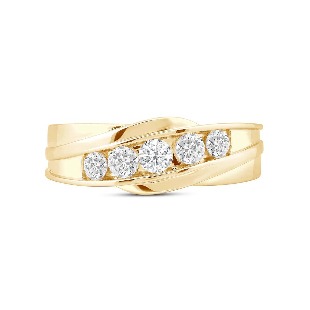 5 Stone Wavy Mens' Ring with 18KT Yellow Gold / Lab / 1 Cut Diamond in 14KT Yellow Gold / Lab / 1 view 1
