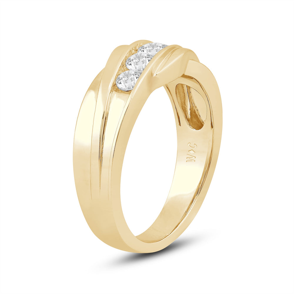 5 Stone Wavy Mens' Ring with 18KT Yellow Gold / Lab / 1 Cut Diamond in 14KT Yellow Gold / Lab / 1 view 3
