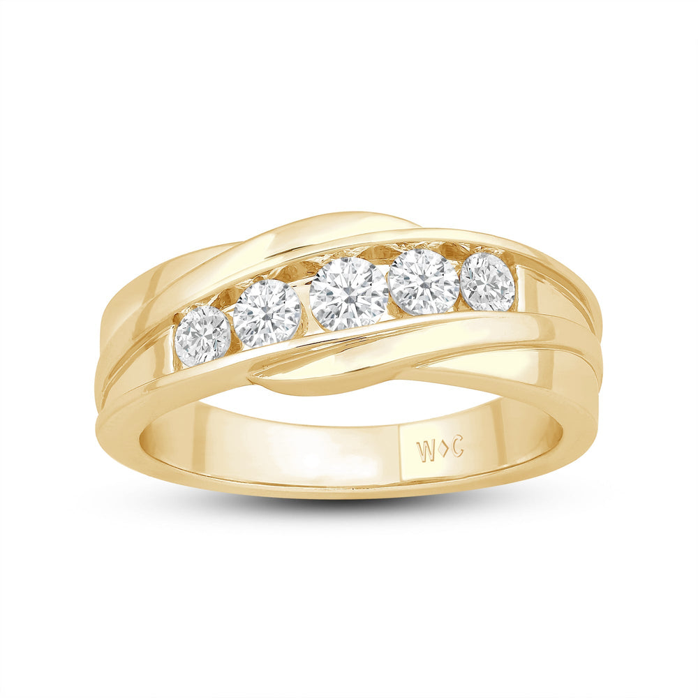 5 Stone Wavy Mens' Ring with 18KT Yellow Gold / Lab / 1 Cut Diamond in 14KT Yellow Gold / Lab / 1 view 2
