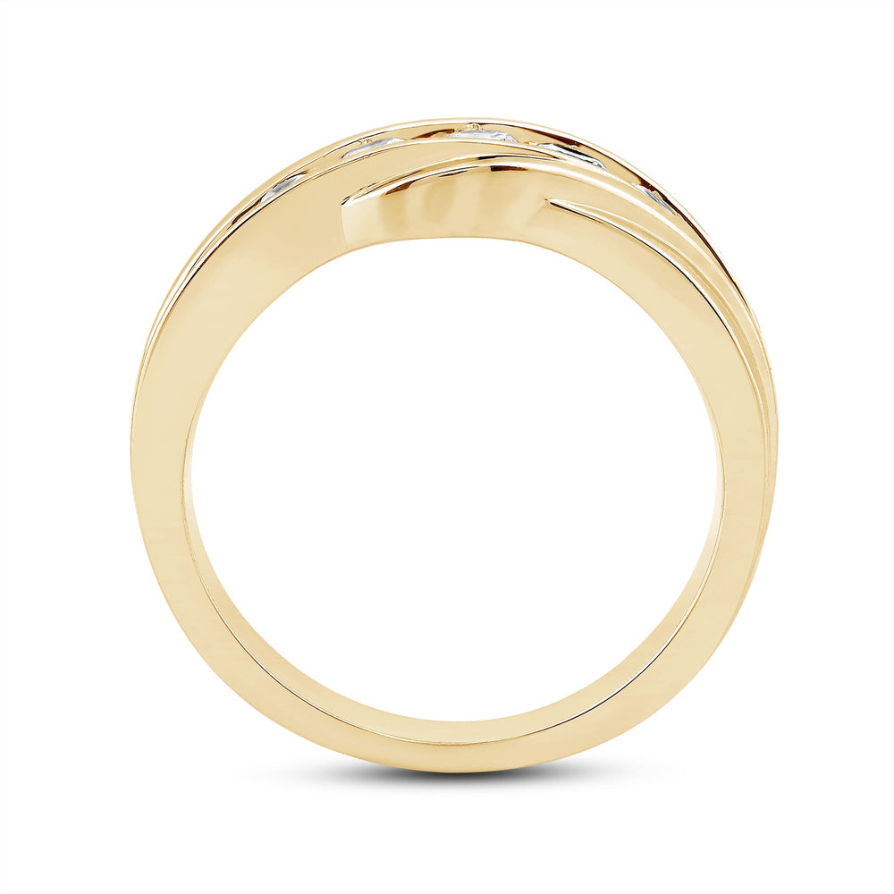 5 Stone Wavy Mens' Ring with 18KT Yellow Gold / Lab / 1 Cut Diamond in 14KT Yellow Gold / Lab / 1 view 4
